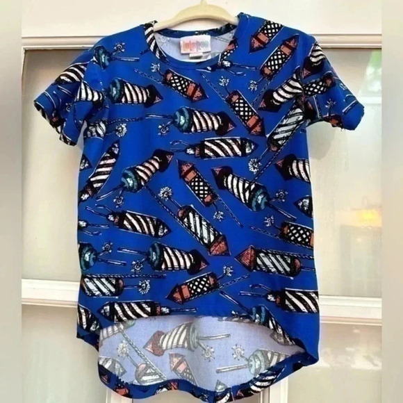 Kids LuLaRoe Blue USA Americana 4th Of July Gracie Top Size 2T Unisex - Picture 1 of 4